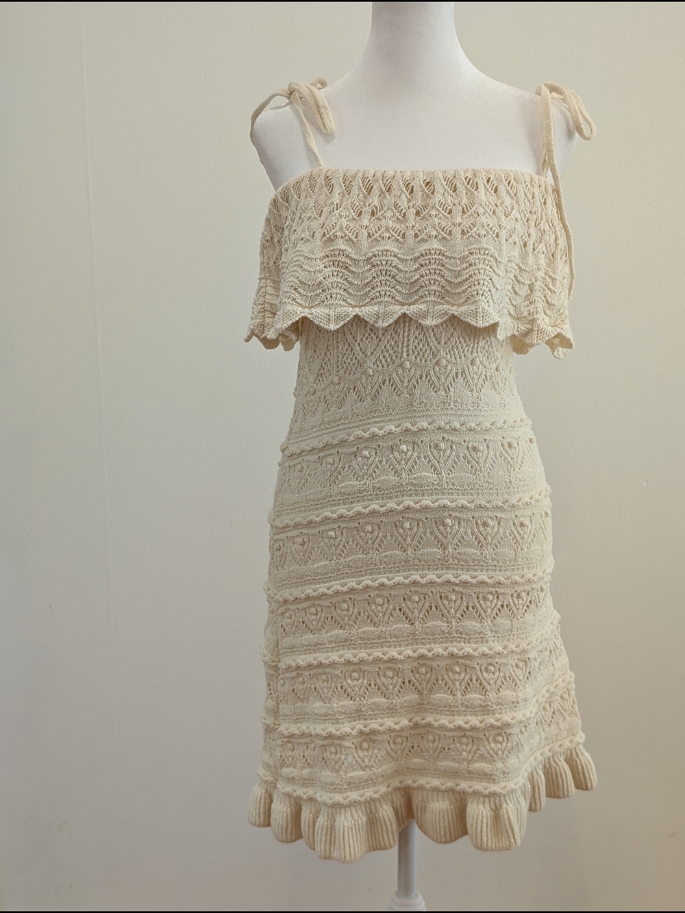 ZARA Cream Crochet Tie-Strap Dress